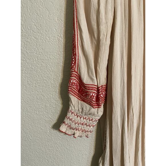 Free People Dress Women’s XS Wind‎ Willow Embroidered Cream and Red Summer - Picture 10 of 15
